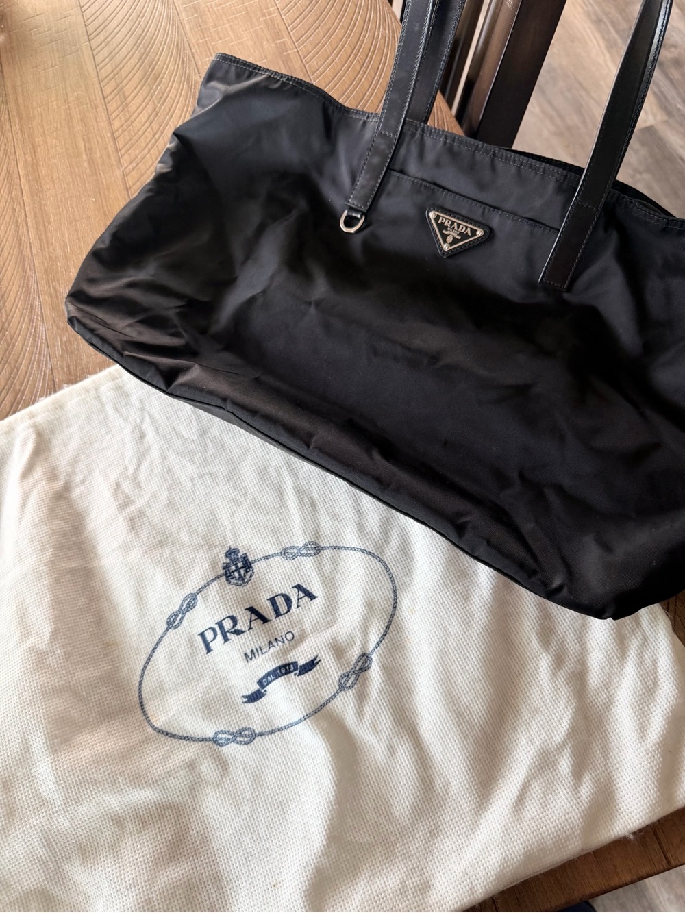 Prada Black Nylon Tote with Leather Handles